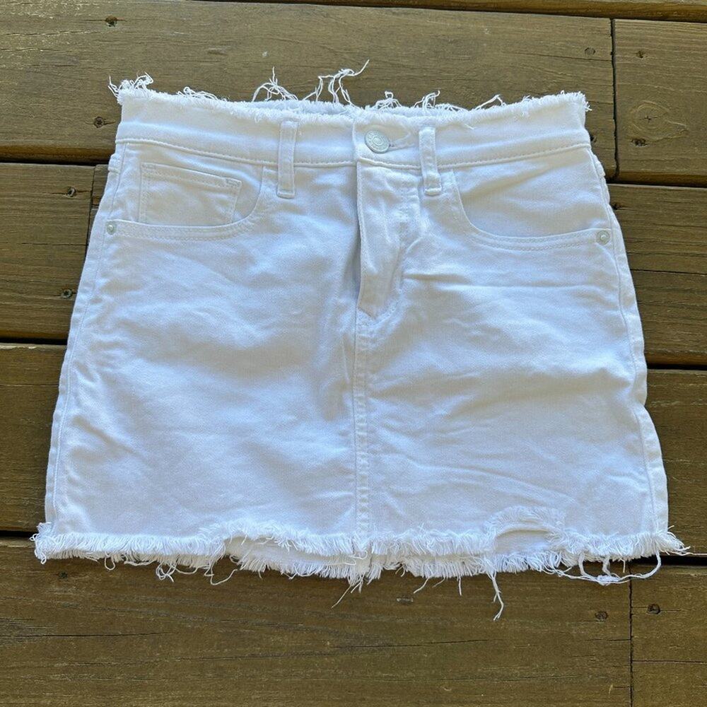 Express Raw Hem White Denim Jean Skirt